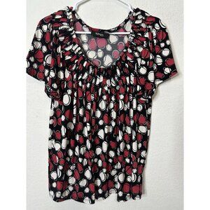 Style And Co Women’s Pink Circles Pleated Neck Short Sleeve Shirt Size XL